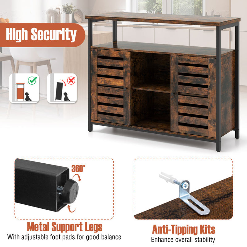 Buffet Cabinet Industrial Sideboard Storage Cabinet with Slatted Door and 3 Adjustable Shelves