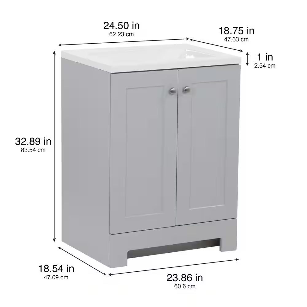25 In. Single Sink Pearl Gray Bath Vanity with White Cultured Marble Top (Assembled)