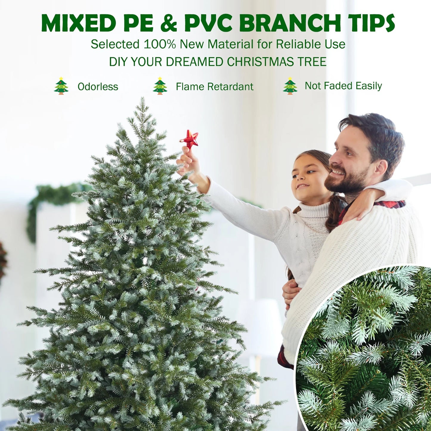 6Ft Artificial Christmas Spruce Hinged Tree W/ 892 Mixed PE & PVC Tips