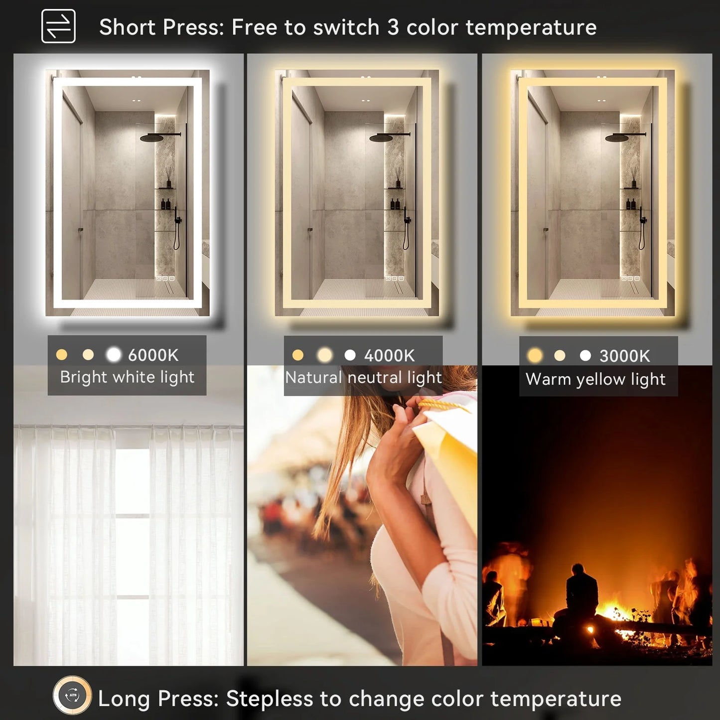 24” X 36” LED Bathroom Mirror with Lights, Wall Mounted Vanity Mirror with Front & Backlit, Anti-Fog, Dimmable Touch Control, Horizontal & Vertical Installation