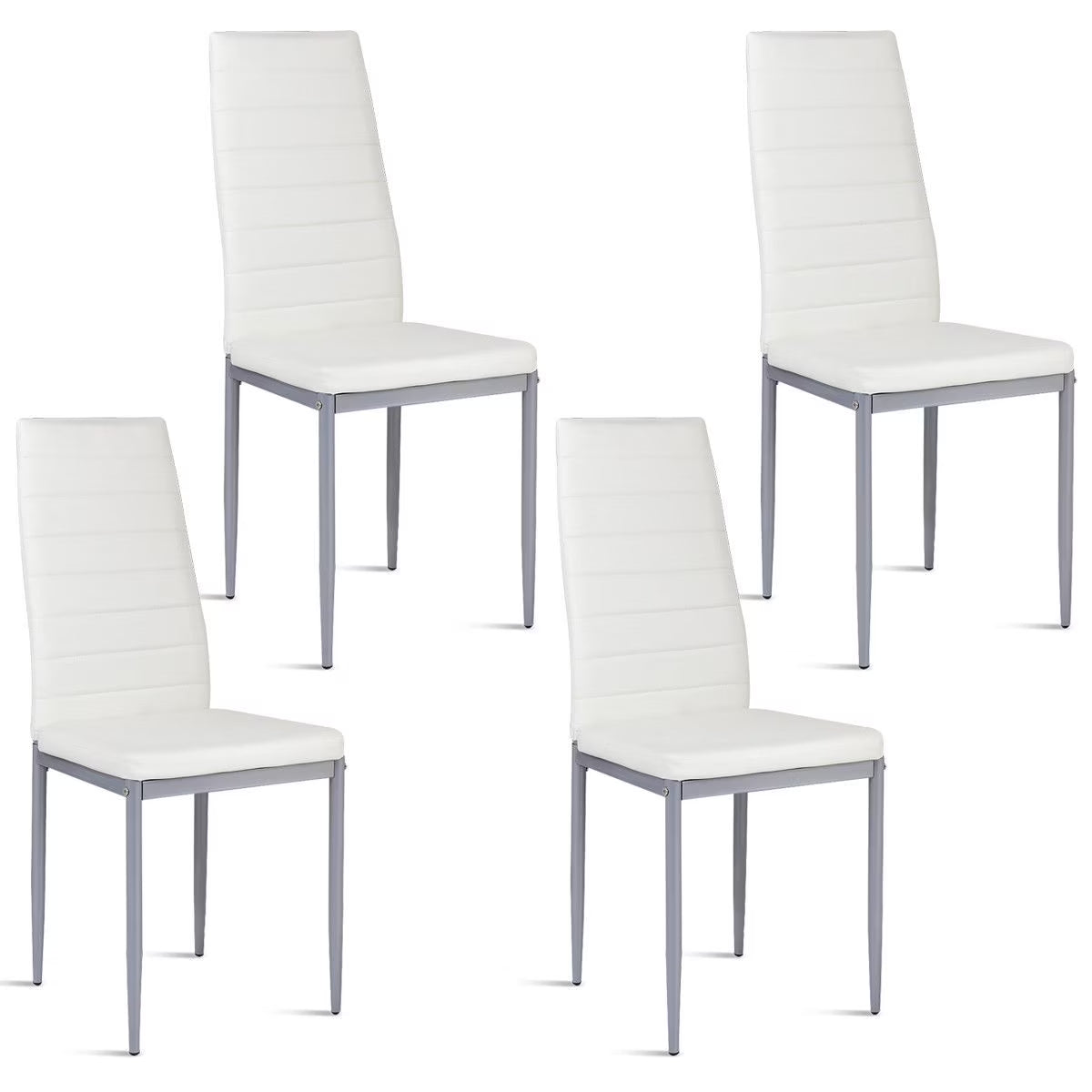 Set of 4 PU Leather Dining Side Chairs Elegant Design Home Furniture White