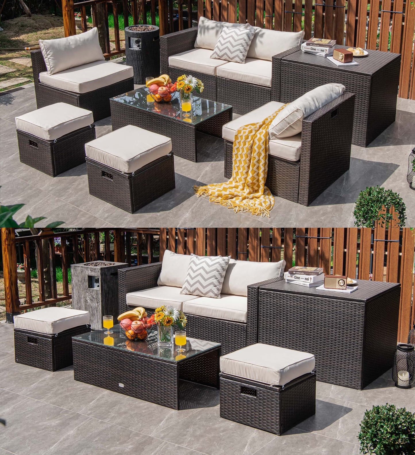 8-Piece Rattan Outdoor Patio Dining Set, Black