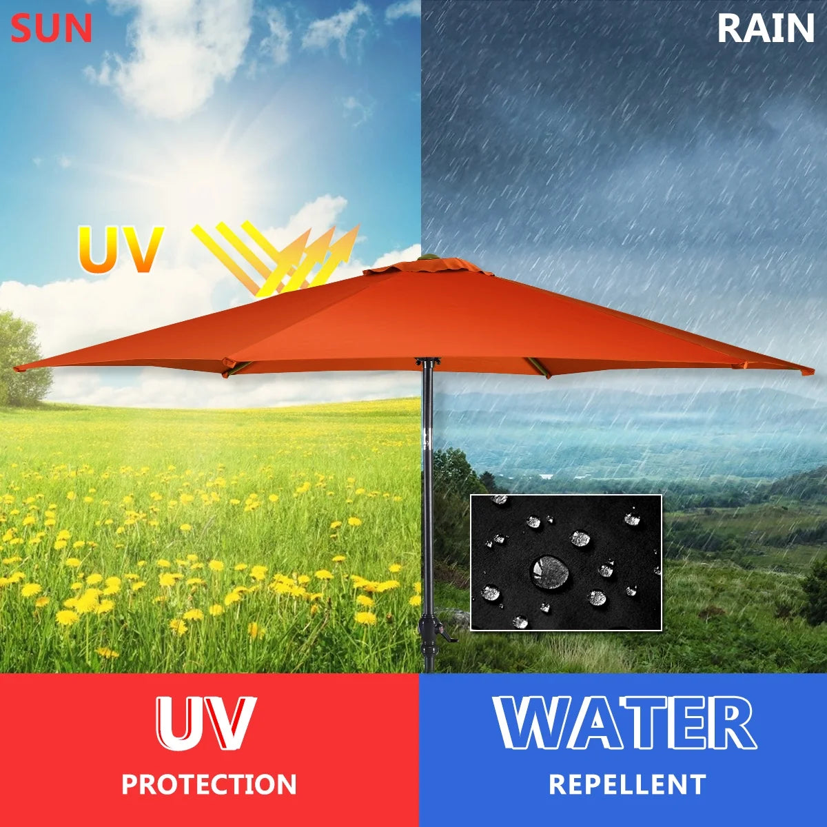 10 FT Patio Umbrella Patio Market Steel Tilt W/ Crank Outdoor Yard Garden Orange