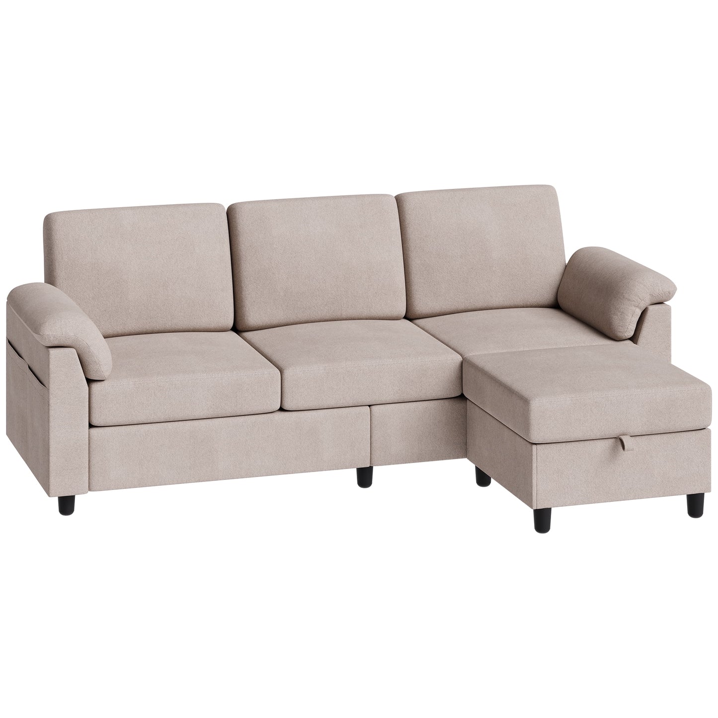 Sectional Sofa with Movable Storage Ottoman, L-Shaped Convertible Sofa Couch for Small Living Room, Beige