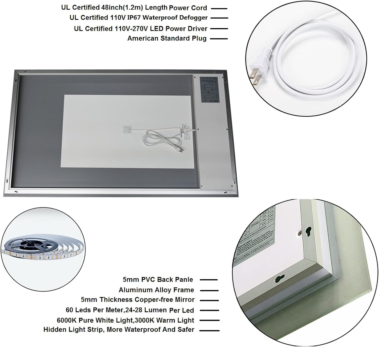 24"X36" Bathroom LED Mirror with Wireless Speaker Wall Switch - Lighted Vanity Mirrors for Bathroom Wall Mounted Backlit, Dimmable Light 3000K/6000K Anti-Fog Makeup Smart Mirror (Vertical)
