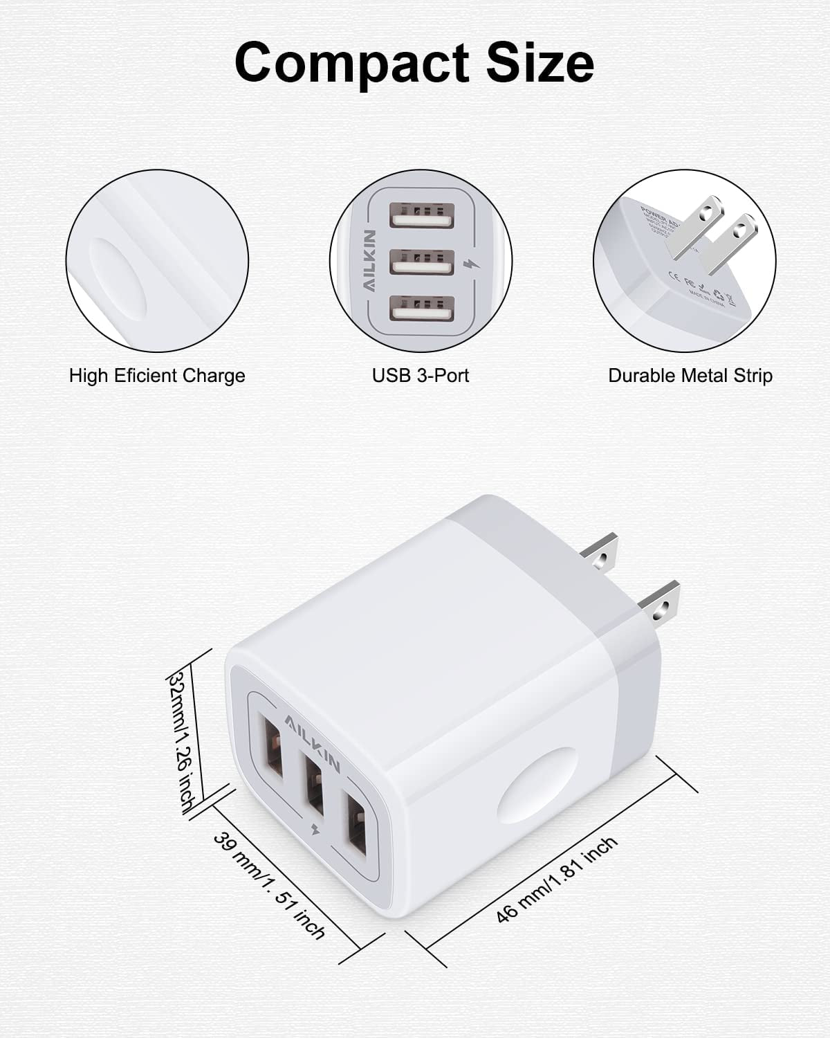 USB Charger Cube, Wall Charger Plug, 3.1A 3-Muti Port USB Adapter Power Plug Charging Station Box Base for Iphone 17 16 15 14 13 12 Pro Max Mini SE 11 Pro Max Samsung Phones Charging Block