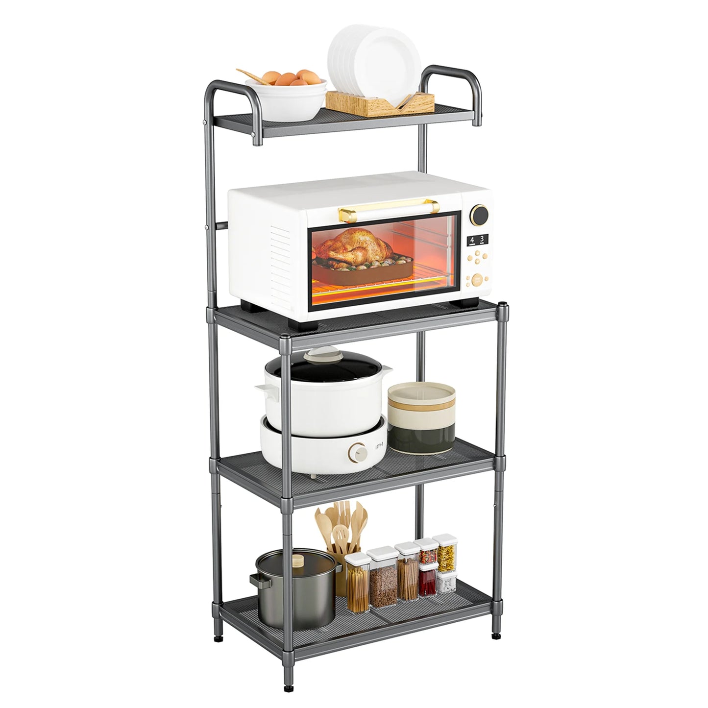 4-Tier Baker'S Rack Microwave Oven Rack Shelves Kitchen Storage Organizer Black