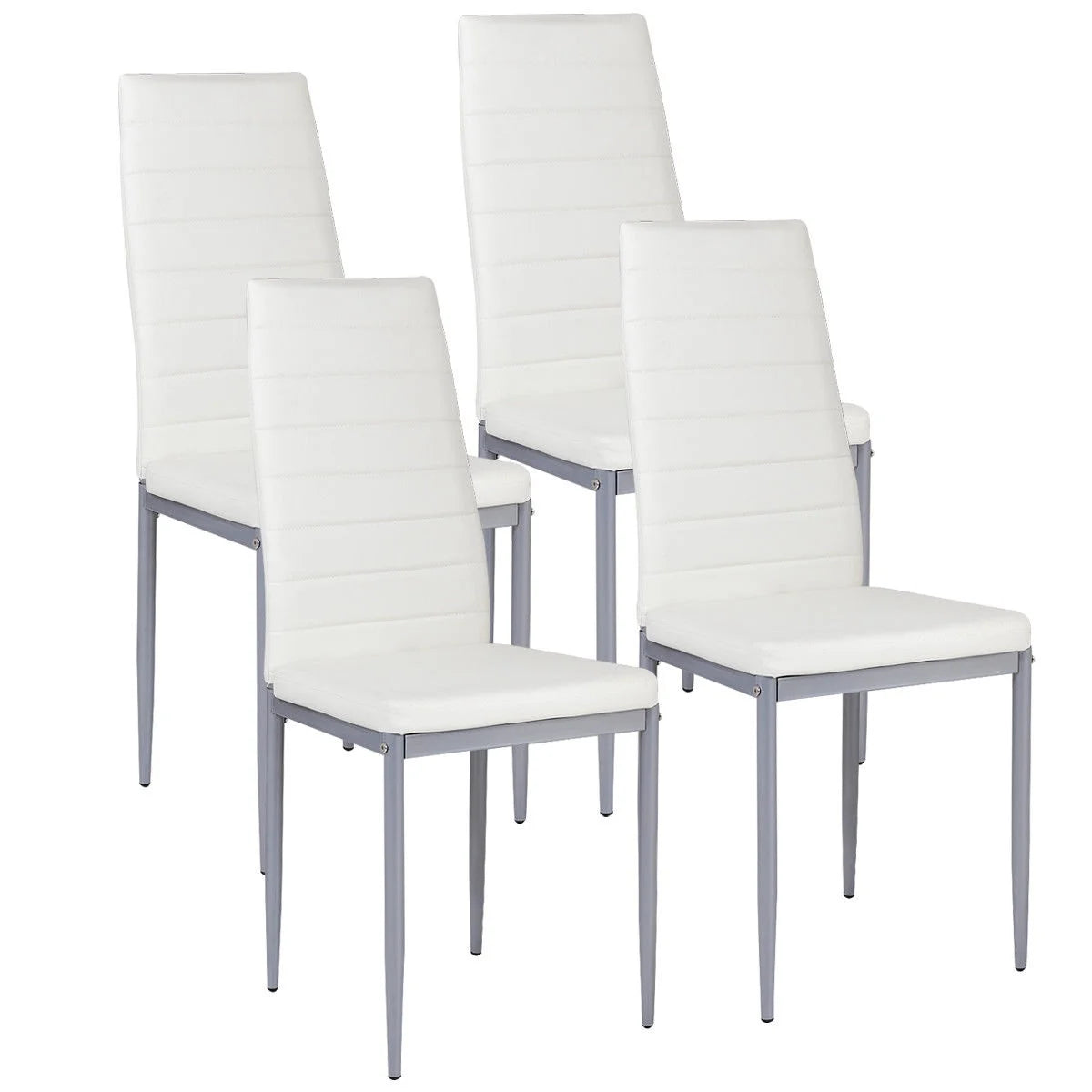 Set of 4 PU Leather Dining Side Chairs Elegant Design Home Furniture White