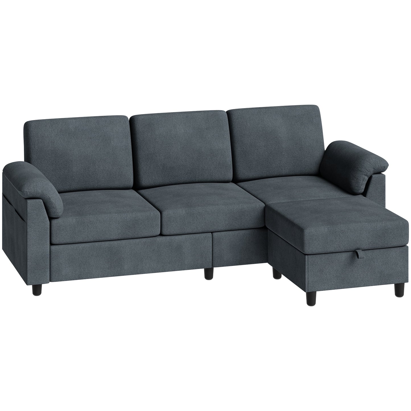 79.1" Sectional Sofa with Movable Storage Ottoman, L-Shaped Convertible Sofa Couch for Small Living Room, Dark Gray