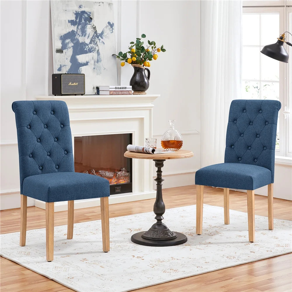 2Pcs Upholstered Parson Dining Chair High Back, Blue