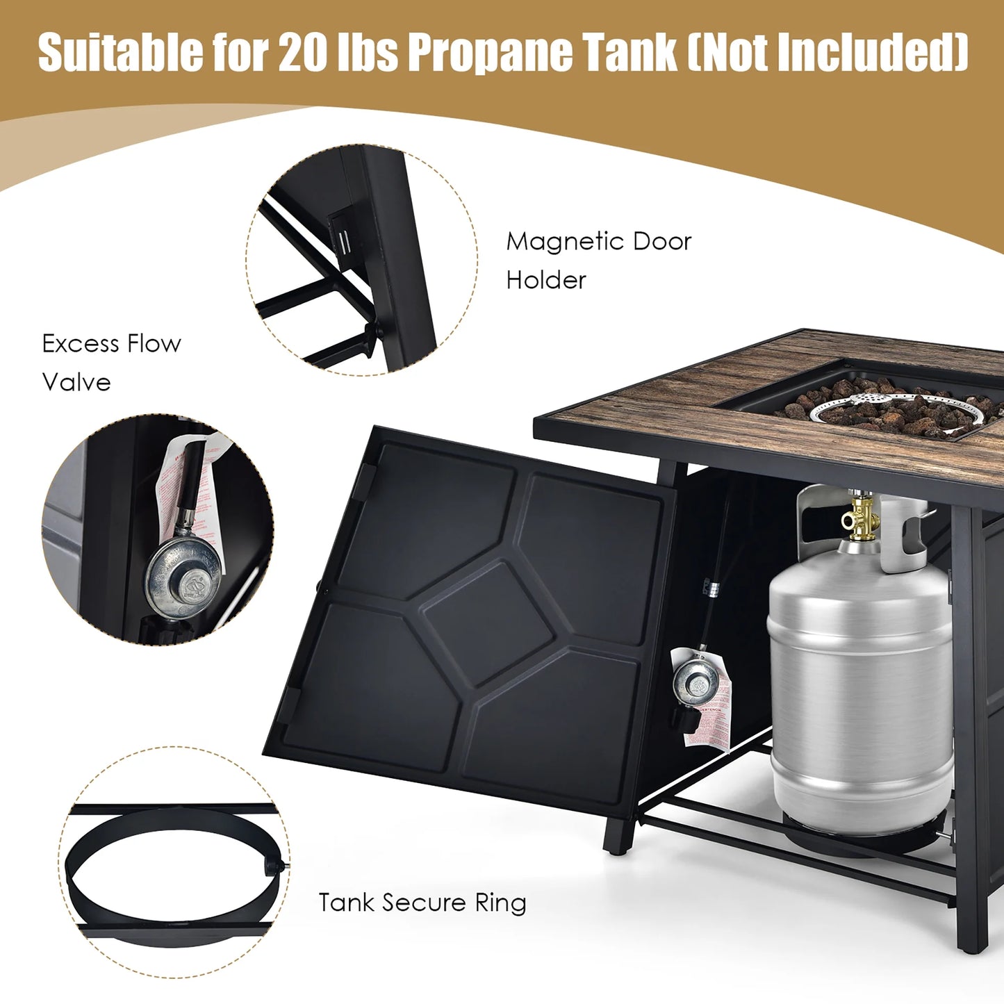 28 Inches Propane Gas Fire Pit Table 40,000 BTU Outdoor Heater W/Cover