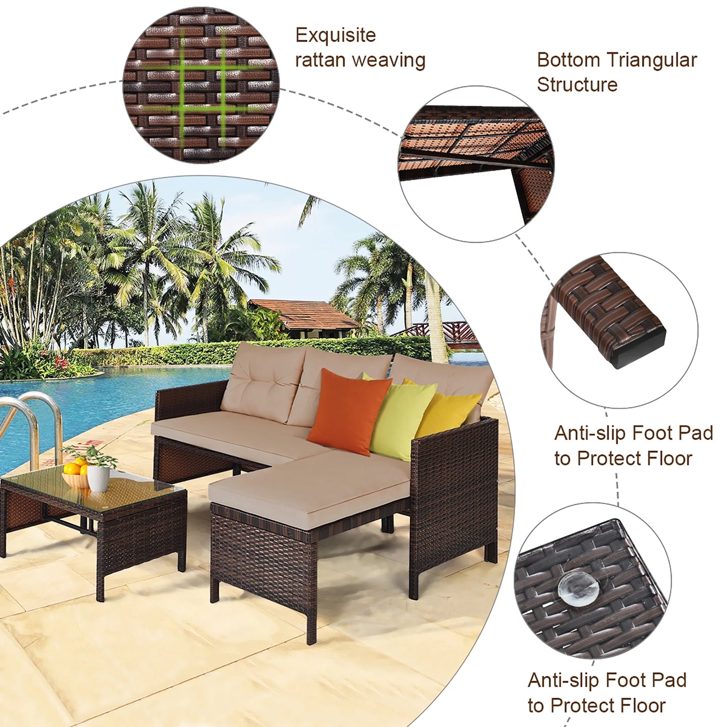3PCS Outdoor Rattan Sofa Set