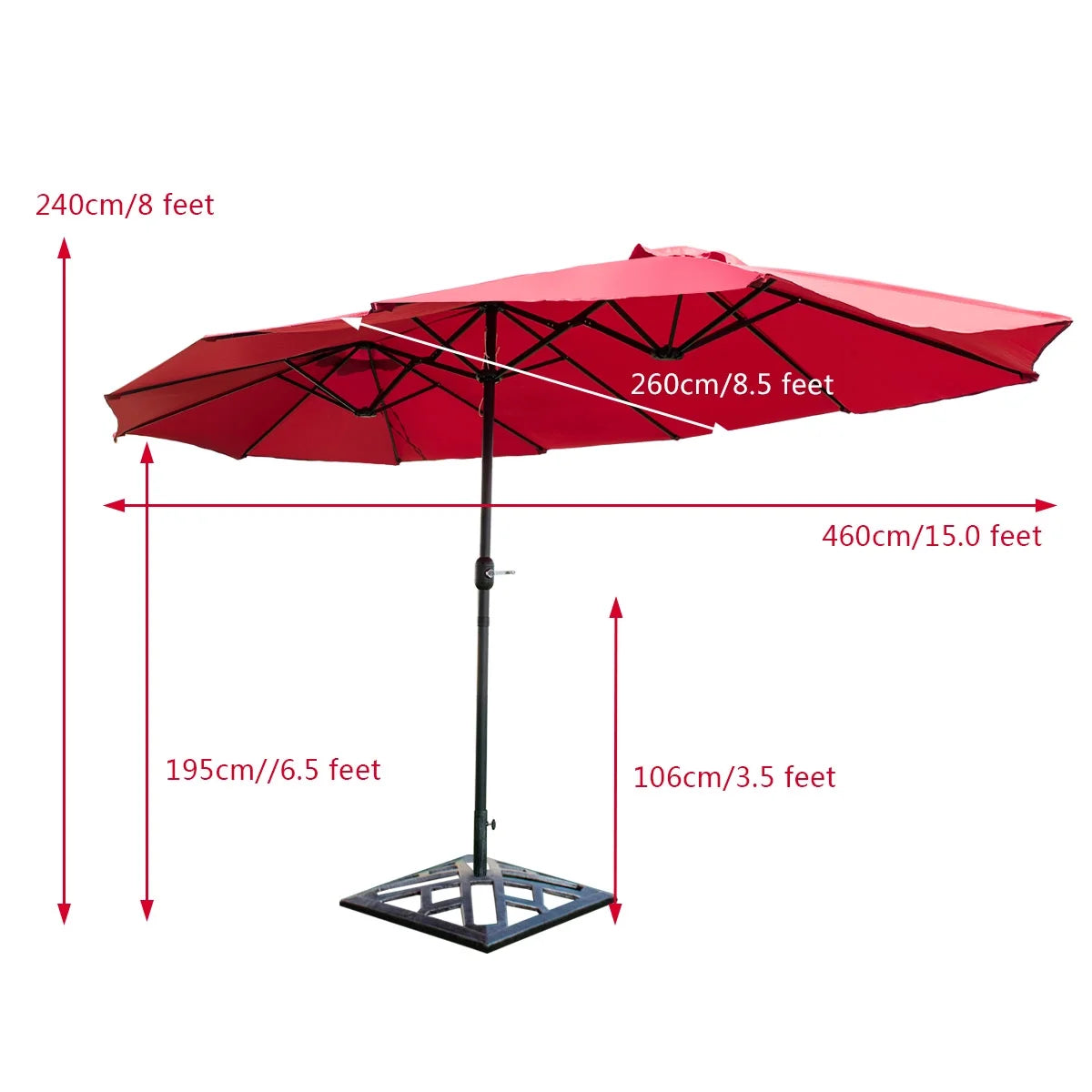 15' Market Outdoor Umbrella Double-Sided Twin Patio Umbrella with Crank Wine