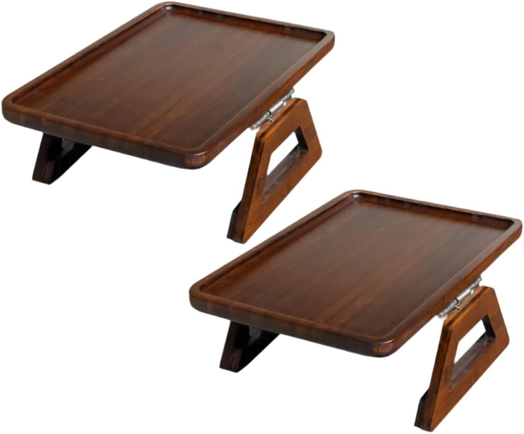 Bamboo Trayble Couch Arm Table, Clip on Tray Sofa Table for Couches. Sofa Arm Tray, Armchair Table for TV Dinners, Remotes, Drinks and Snacks - 13.75 X 9.5Inch, Brown