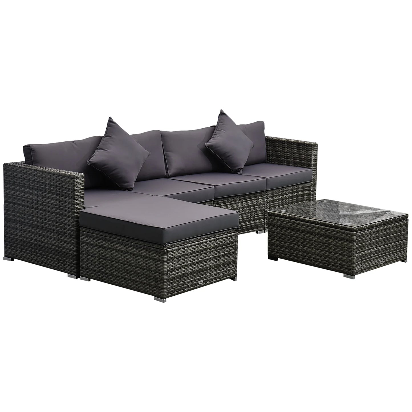 6 Pieces Patio Furniture Sets Outdoor Wicker All Weather PE Rattan Sectional Sofa Set with Ottoman, Cushions & Tempered Glass Desktop, Gray