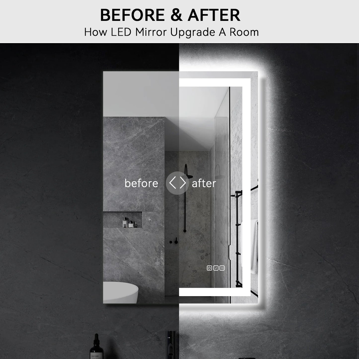 24” X 36” LED Bathroom Mirror with Lights, Wall Mounted Vanity Mirror with Front & Backlit, Anti-Fog, Dimmable Touch Control, Horizontal & Vertical Installation