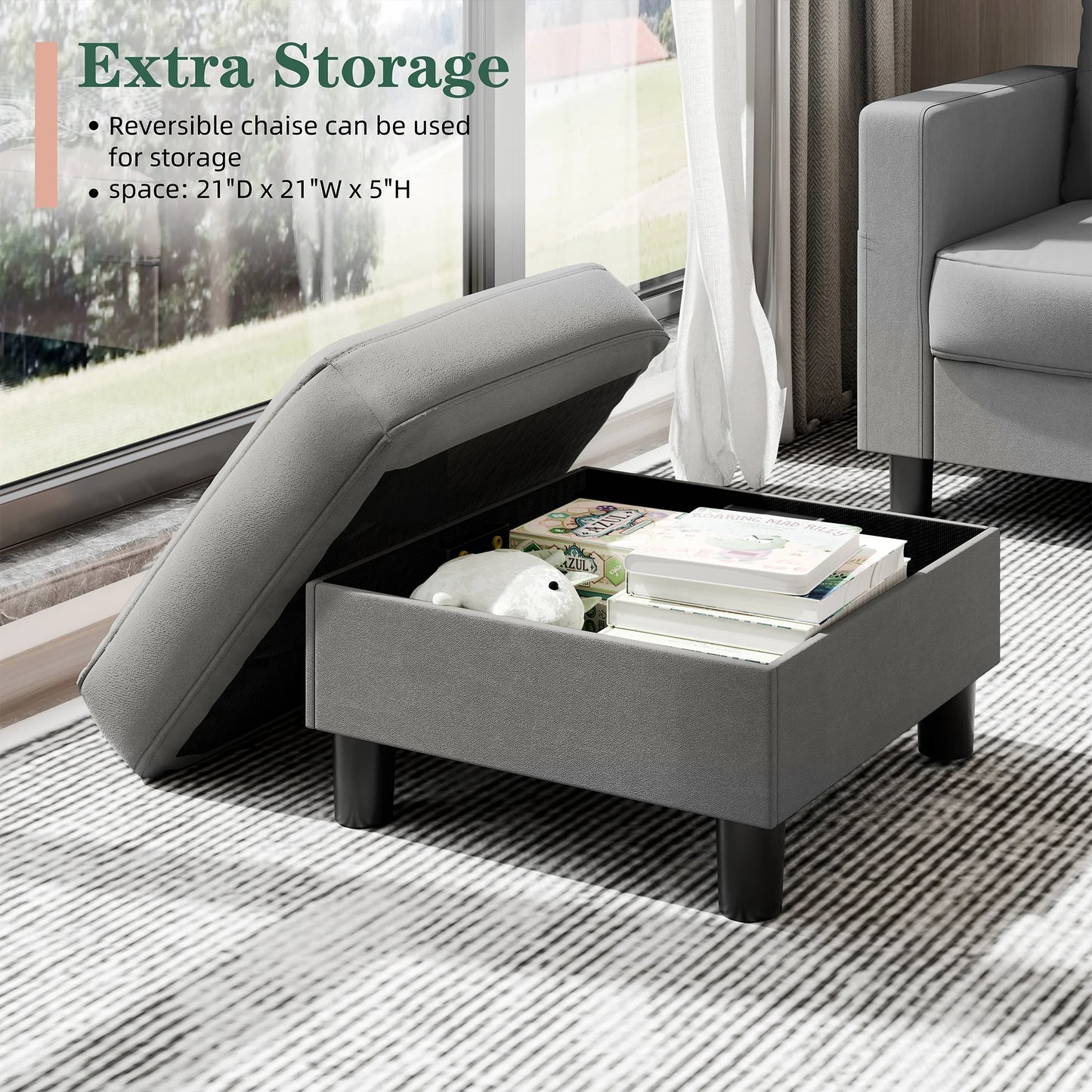 78" Convertible Sectional Sofa Couch L Shaped Couch Sofa for Living Room,Small 3 Seater Sofa Couch with Storage Ottoman and Side Pockets(Light Gray)