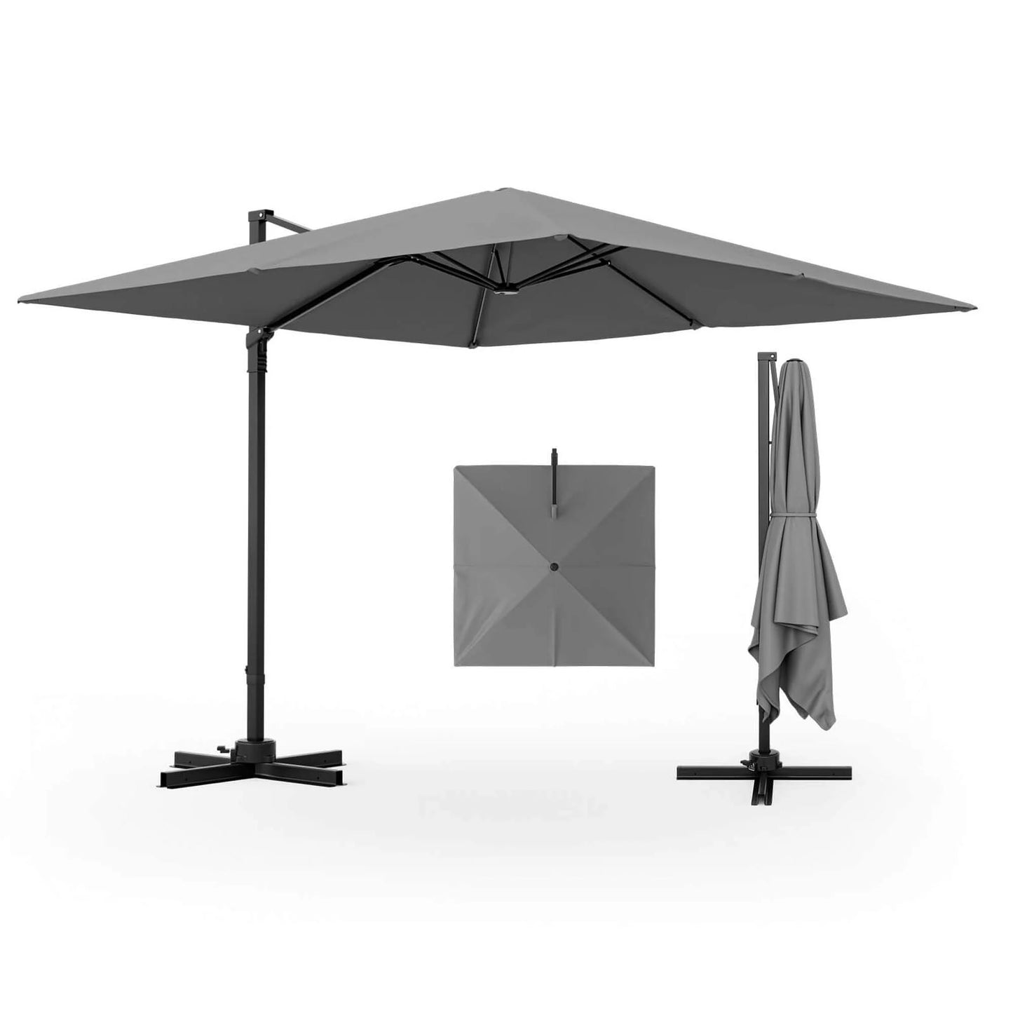 Patio 9.5FT Square Cantilever Offset Hanging Umbrella 2-Tier 360° Outdoor Gray