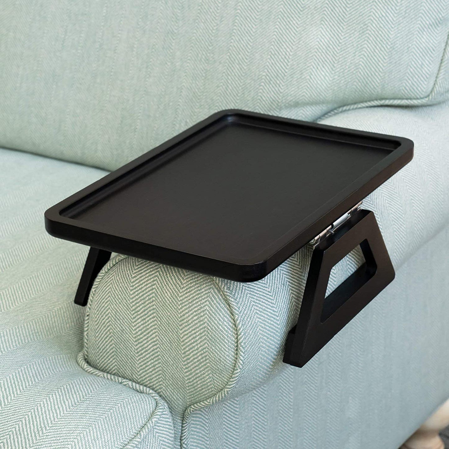 Bamboo Trayble Couch Arm Table, Clip on Tray Sofa Table for Couches. Sofa Arm Tray, Armchair Table for TV Dinners, Remotes, Drinks and Snacks - 13.75 X 9.5Inch, Brown