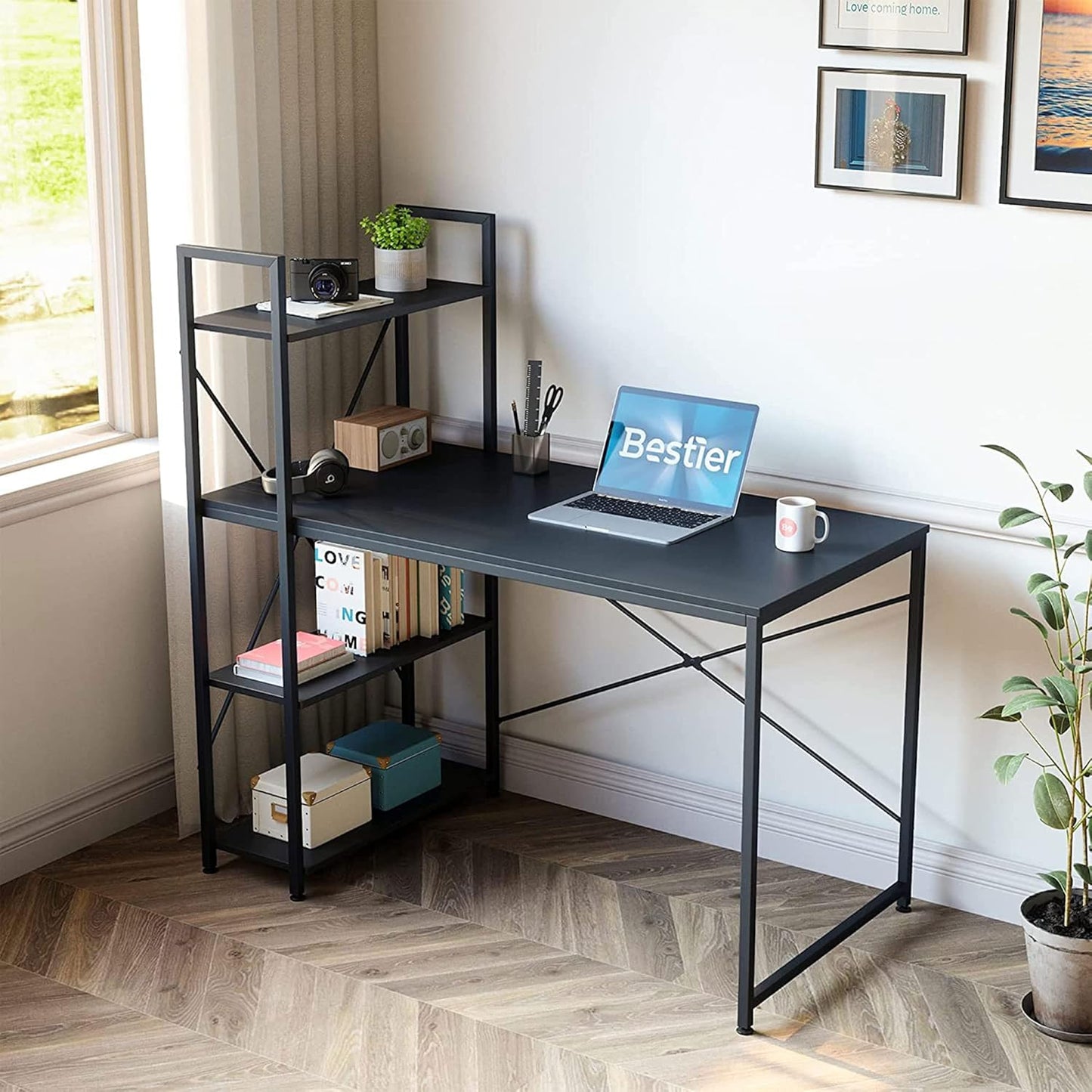Computer Desk with Shelves - 47 Inch Home Office Desks with Bookshelf for Study Writing and Work - Plenty Leg Room and Easy Assemble, Black