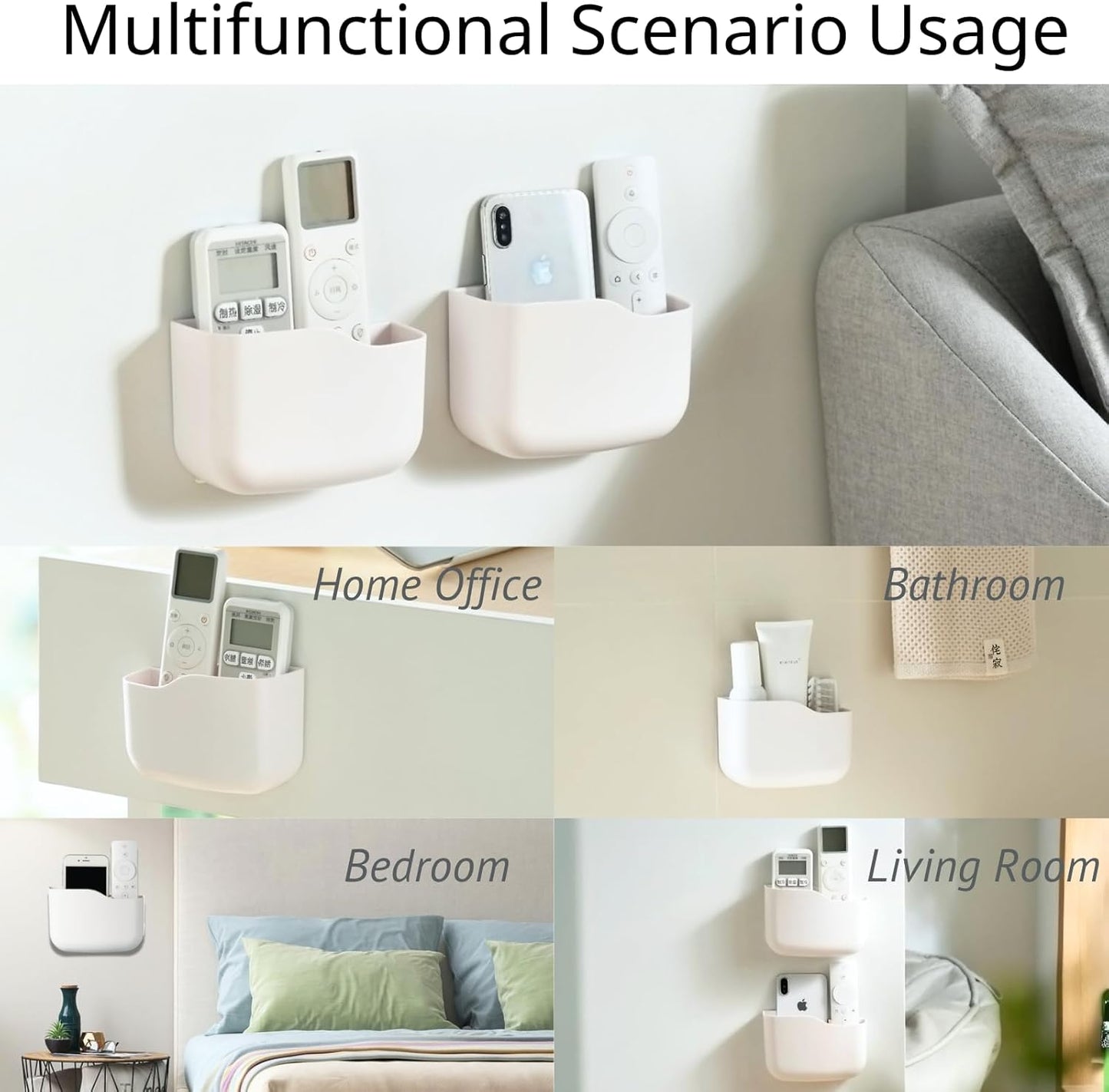 2 Pack TV Remote Holder Wall Mount Remote Control Holder for Bed Universal Bedside Wall Remote Holder Caddy Organizer Hole-Free Remote Control Holder (For 2 or 3 Remote Controls–White