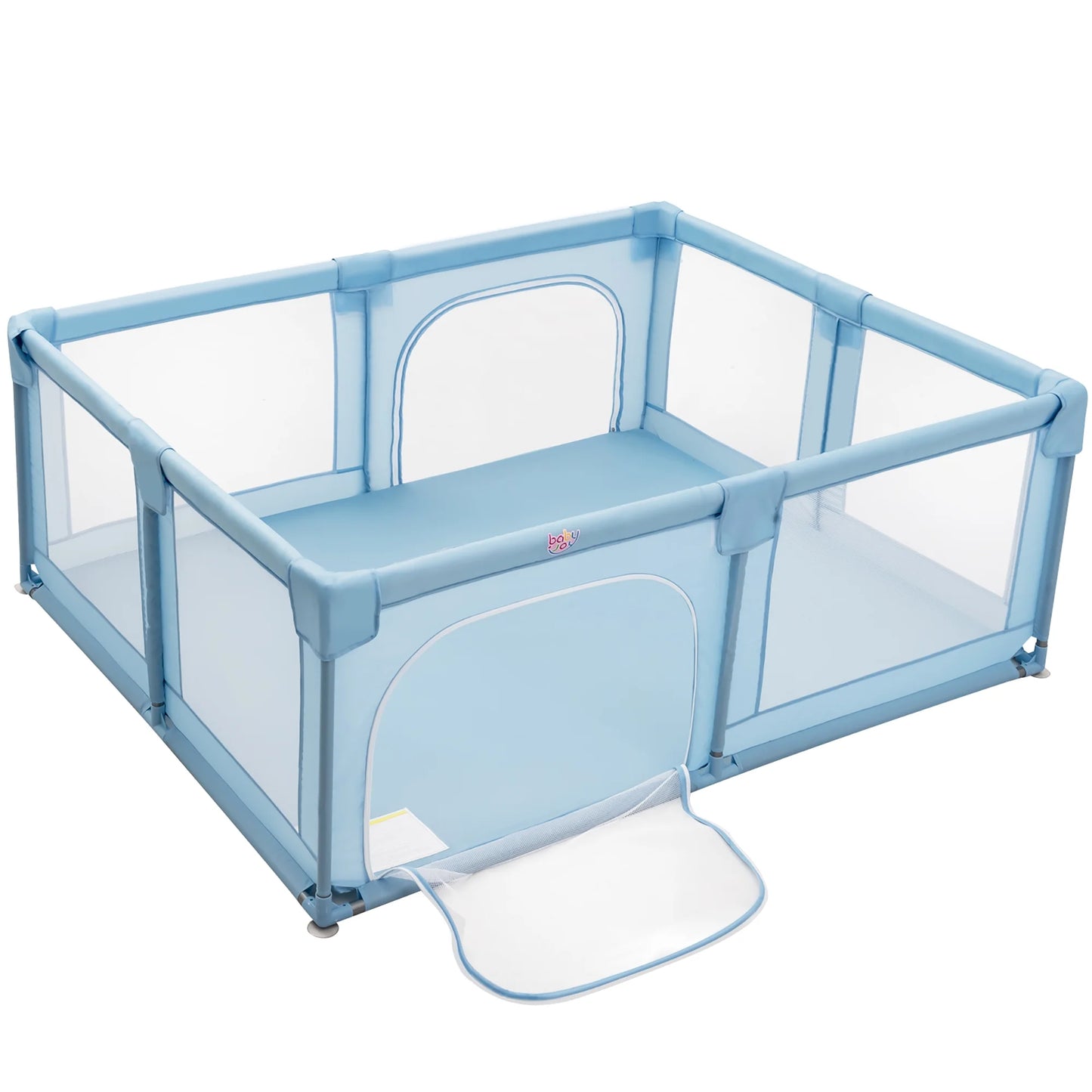 75" X 59" Large Baby Playpen with Breathable Mesh & Zipper Doors Play Yard Fence Gray
