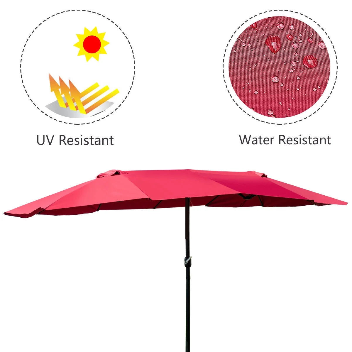 15' Market Outdoor Umbrella Double-Sided Twin Patio Umbrella with Crank Wine