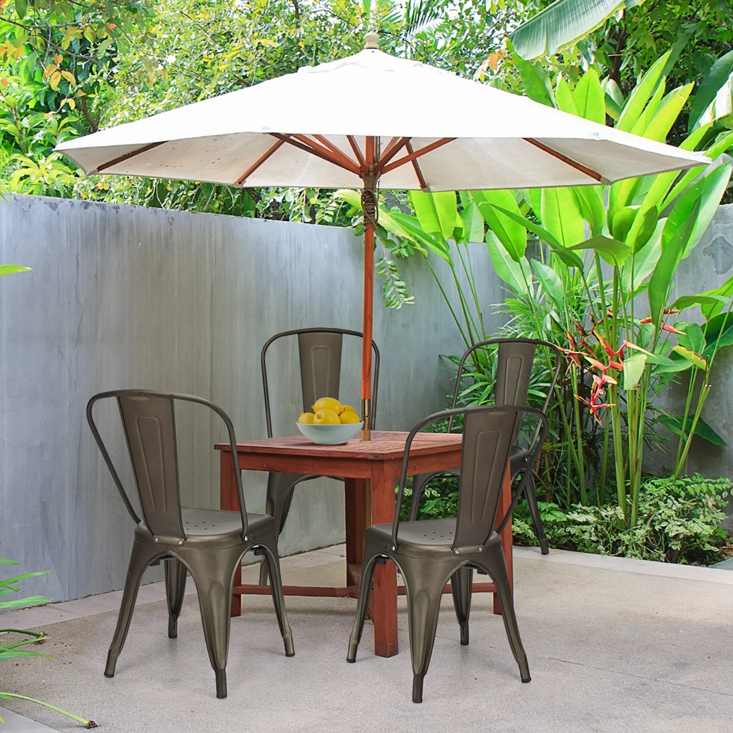 Set of 4 Dining Side Chair Stackable Bistro Cafe Metal Stool Gunmetal