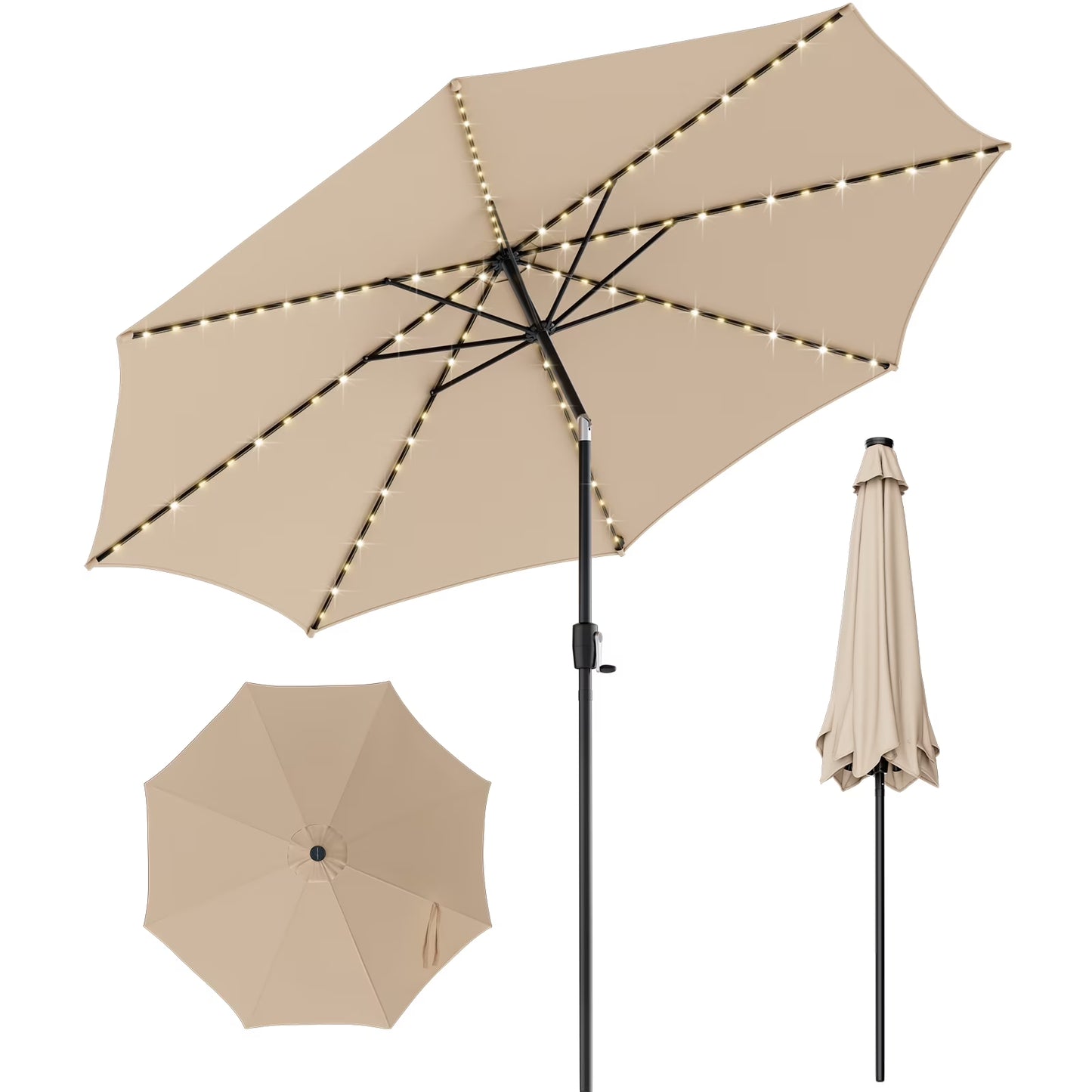 10' Navy round Market Patio Umbrellas, Solar Lighted