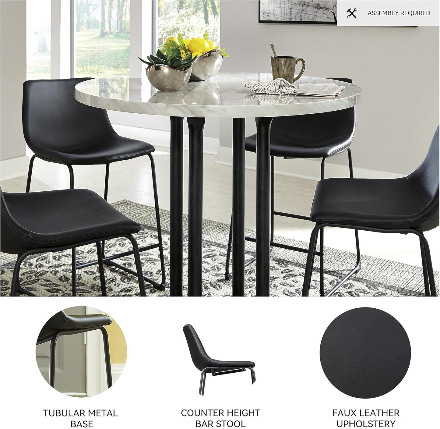 Centiar Modern Faux Leather Pub Height Bucket Seat Barstool, 30" Seat Height, Set of 2, Black