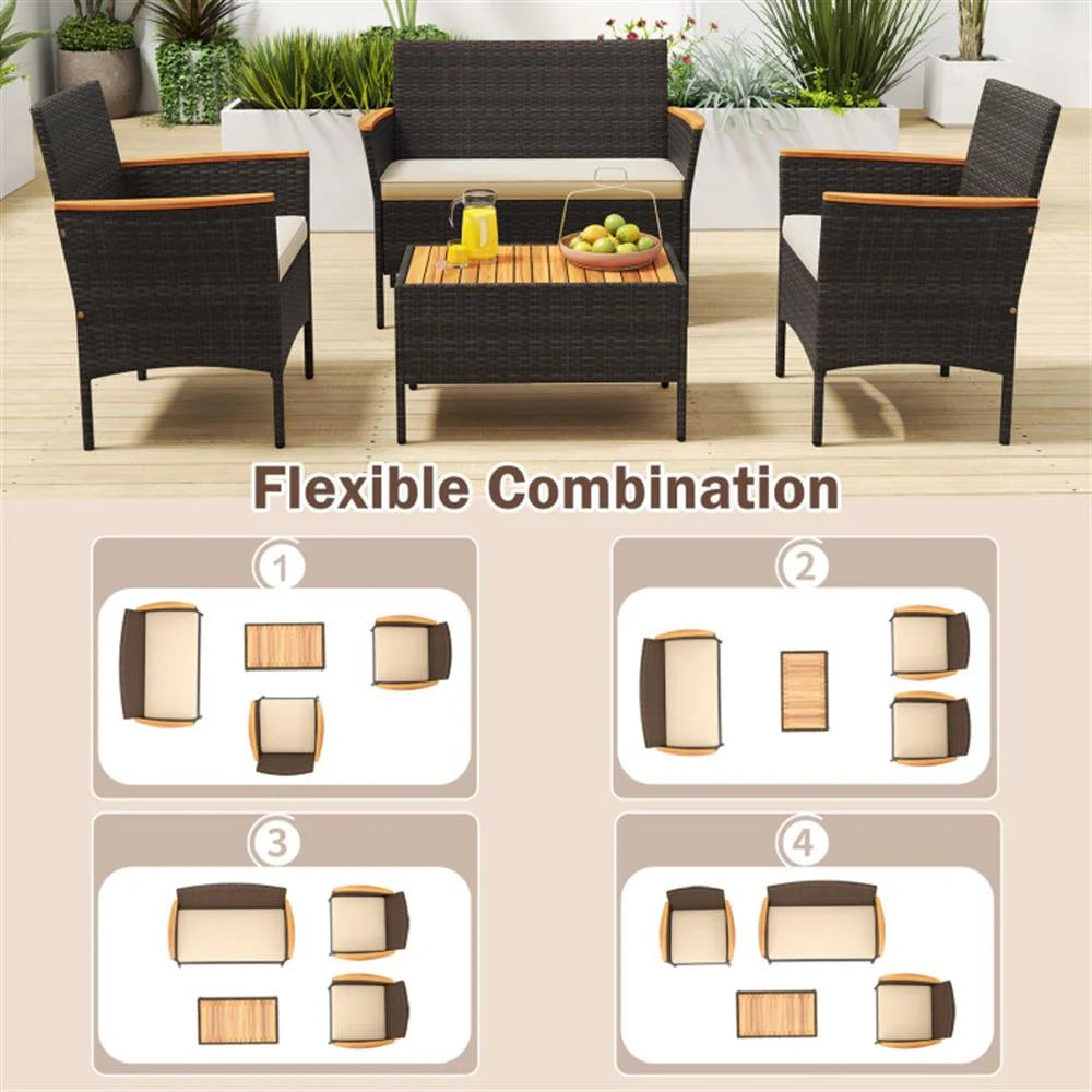 Patio Furniture Sets,Outdoor & Patio Furniture Sets,4 Piece Patio Wicker Sofa Set 2 Rattan Chairs and Loveseat with Table-Brown