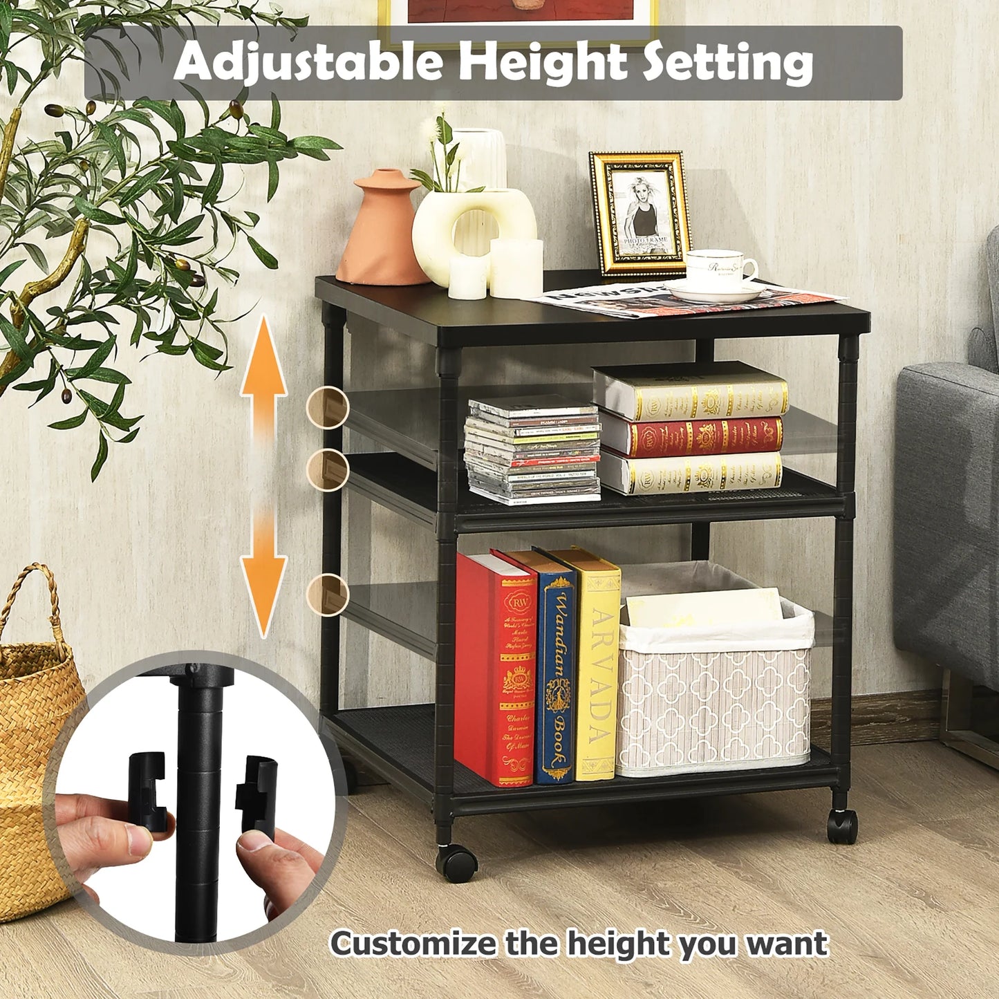 3-Tier Black Rolling Printer Stand 3-Tier Black Rolling Printer Stand, Black