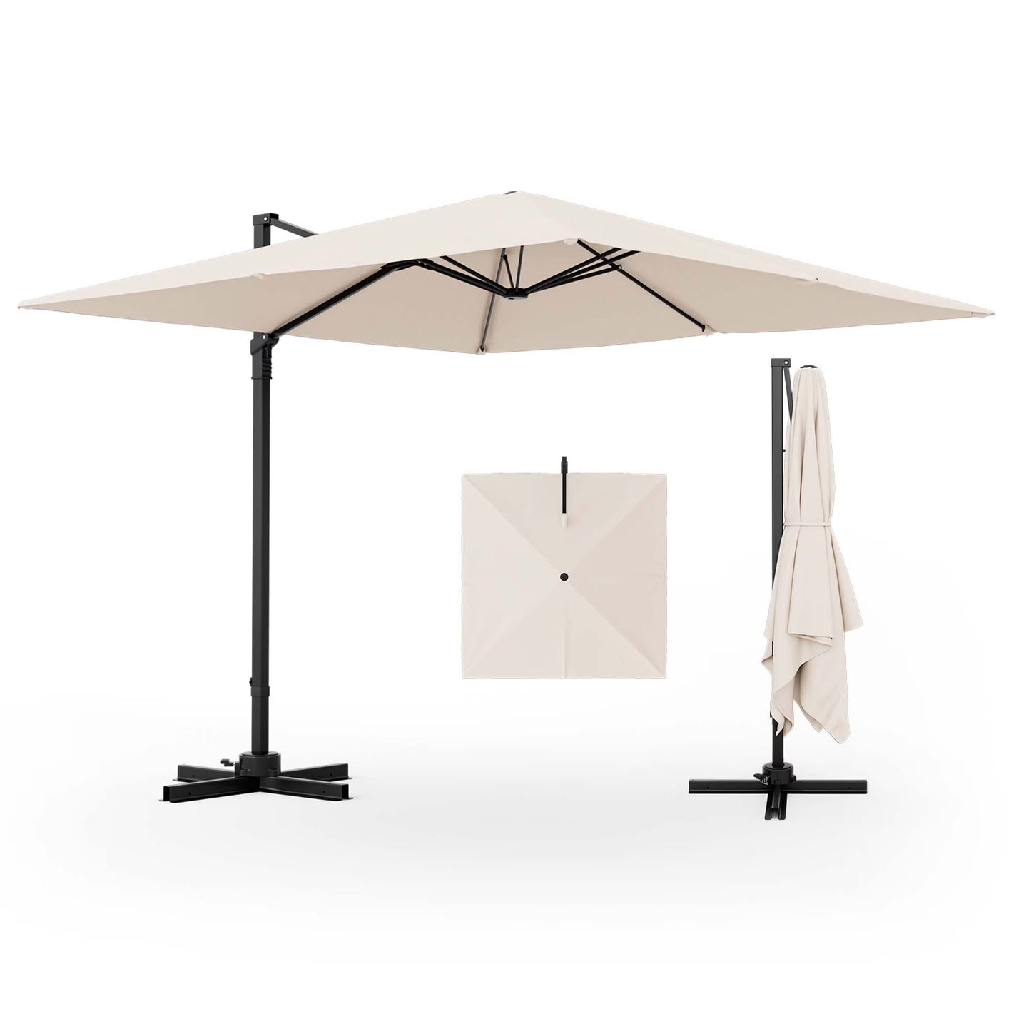 Patio 9.5FT Square Cantilever Offset Hanging Umbrella 2-Tier 360° Outdoor Gray