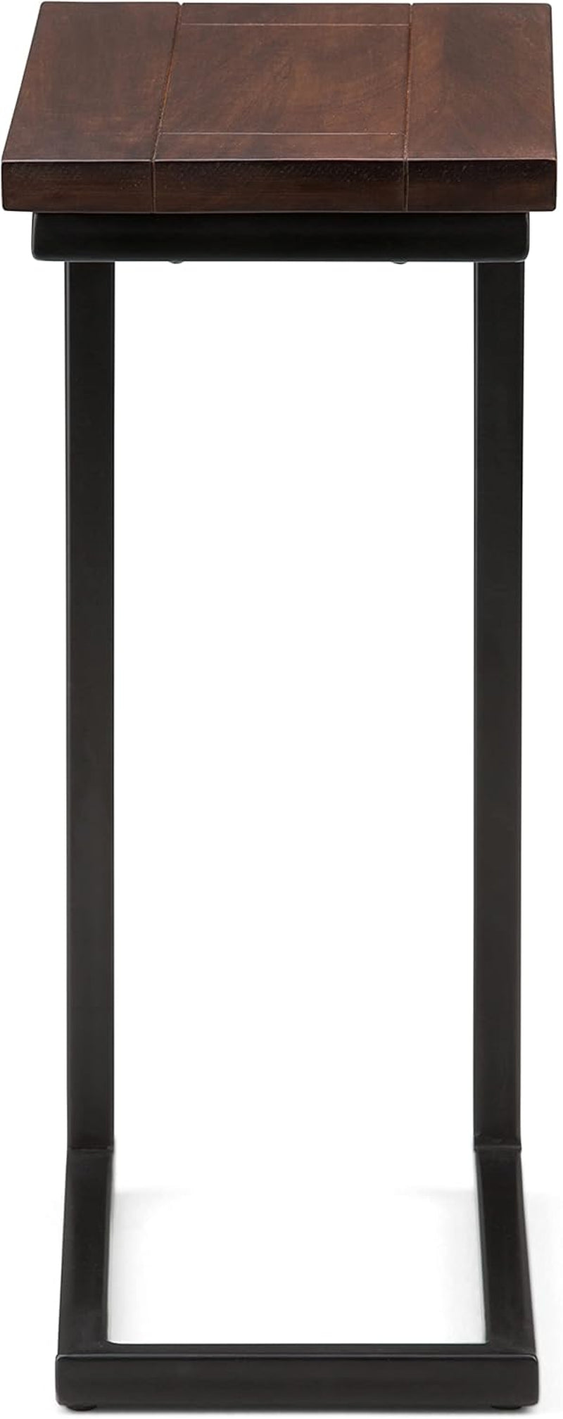 Skyler 18-Inch Wide Solid Mango/Metal Industrial C-Shaped End Table in Dark Cognac Brown/Black for Living Room, Office, or Bedroom, Assembled