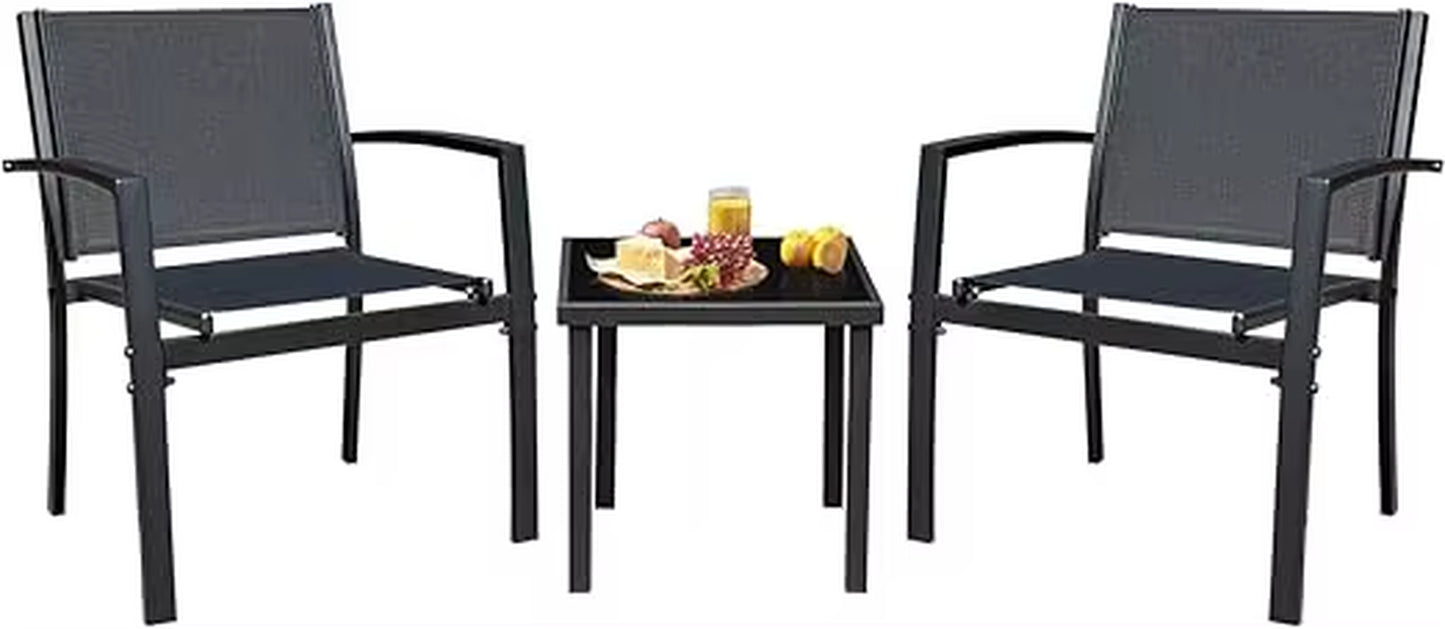 3 Pieces Patio Furniture Set Outdoor Textilene Patio Chairs with Coffee Table Modern Patio Conversation Bistro Set for Lawn, Ga