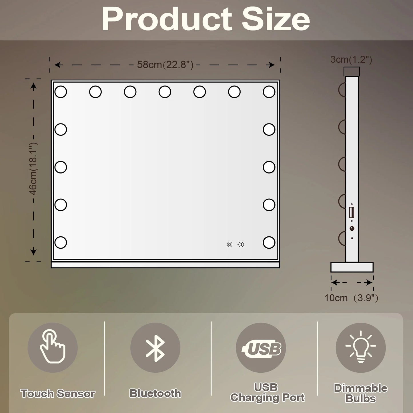 23''X18'' Vanity Mirror with Lights Bluetooth Tabletop Wall Mount Metal White