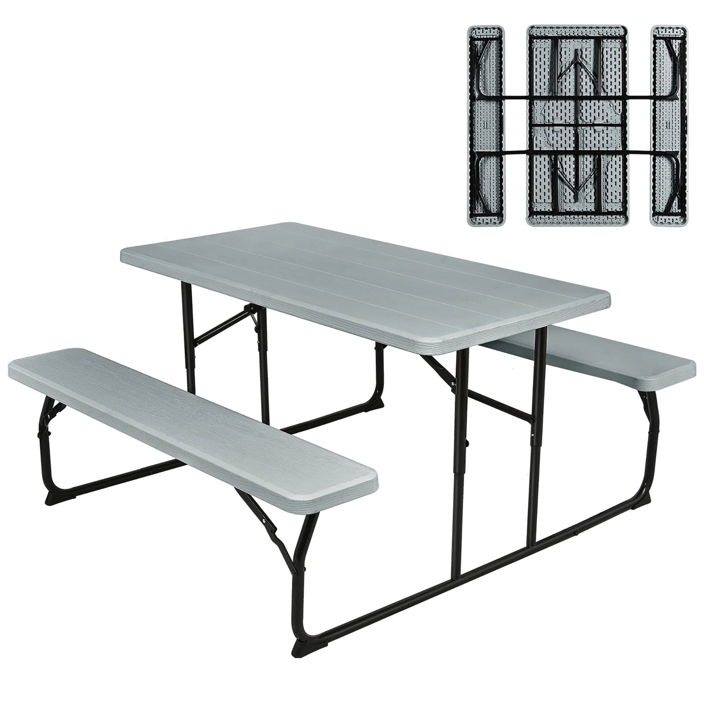 Folding Metal Picnic Table Set, White