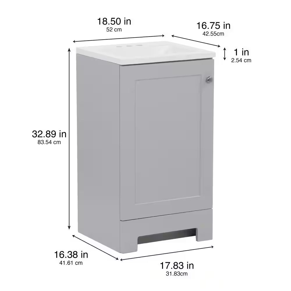 19 In. Single Sink Pearl Gray Bath Vanity with White Cultured Marble Top (Assembled)
