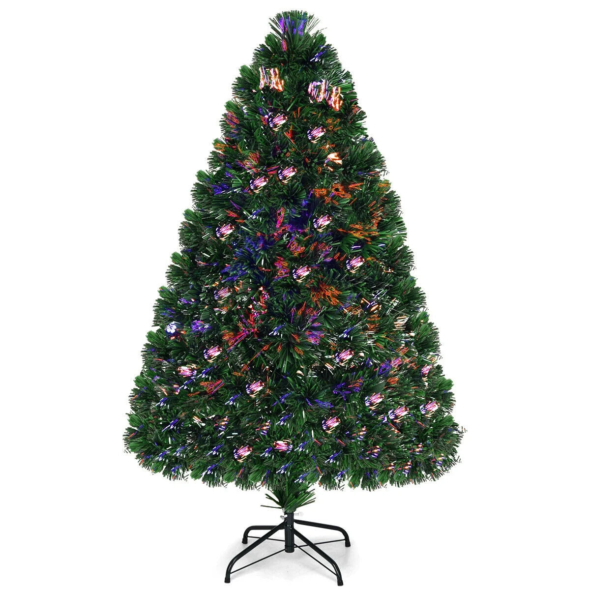 5Ft Pre-Lit Fiber Optic PVC Christmas Tree Metal Holiday