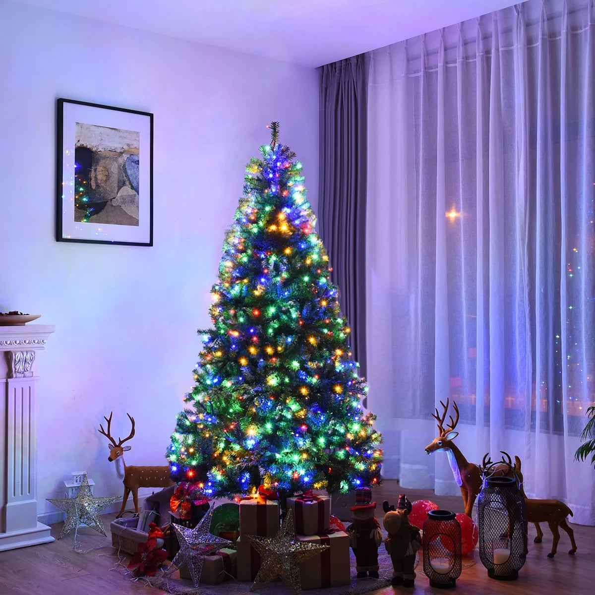 4Ft Pre-Lit Artificial Christmas Tree Hinged 100 LED Lights