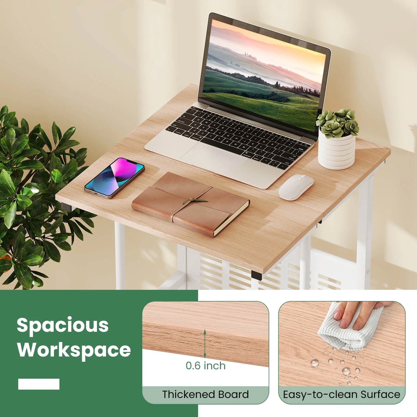 Adjustable Standing Desk with Footrest Mesh Panel Lockable Wheels Sit Home Office