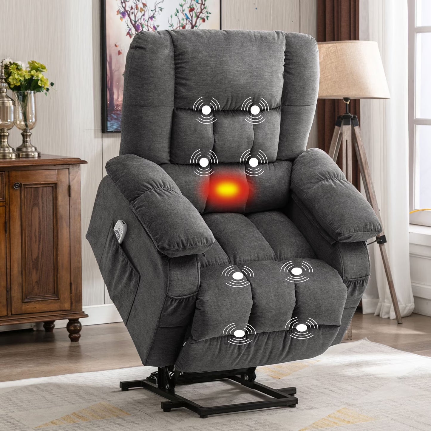 Power Lift Recliner Chair Recliners for Elderly with Heat and Massage Recliner Chair for Living Room with Infinite Position and Side Pocket,Usb Charge Port,Grey