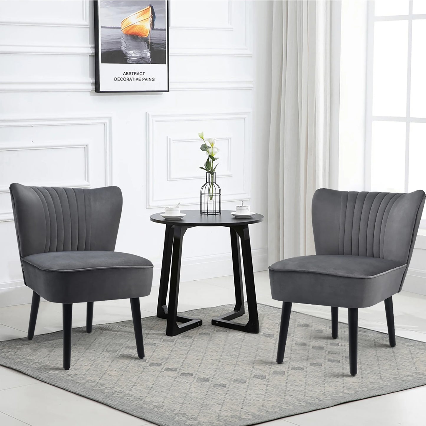 Set of 2 Armless Accent Chair Upholstered Leisure Chair Single Sofa Turquoise\Stone Grey\ Dark Grey