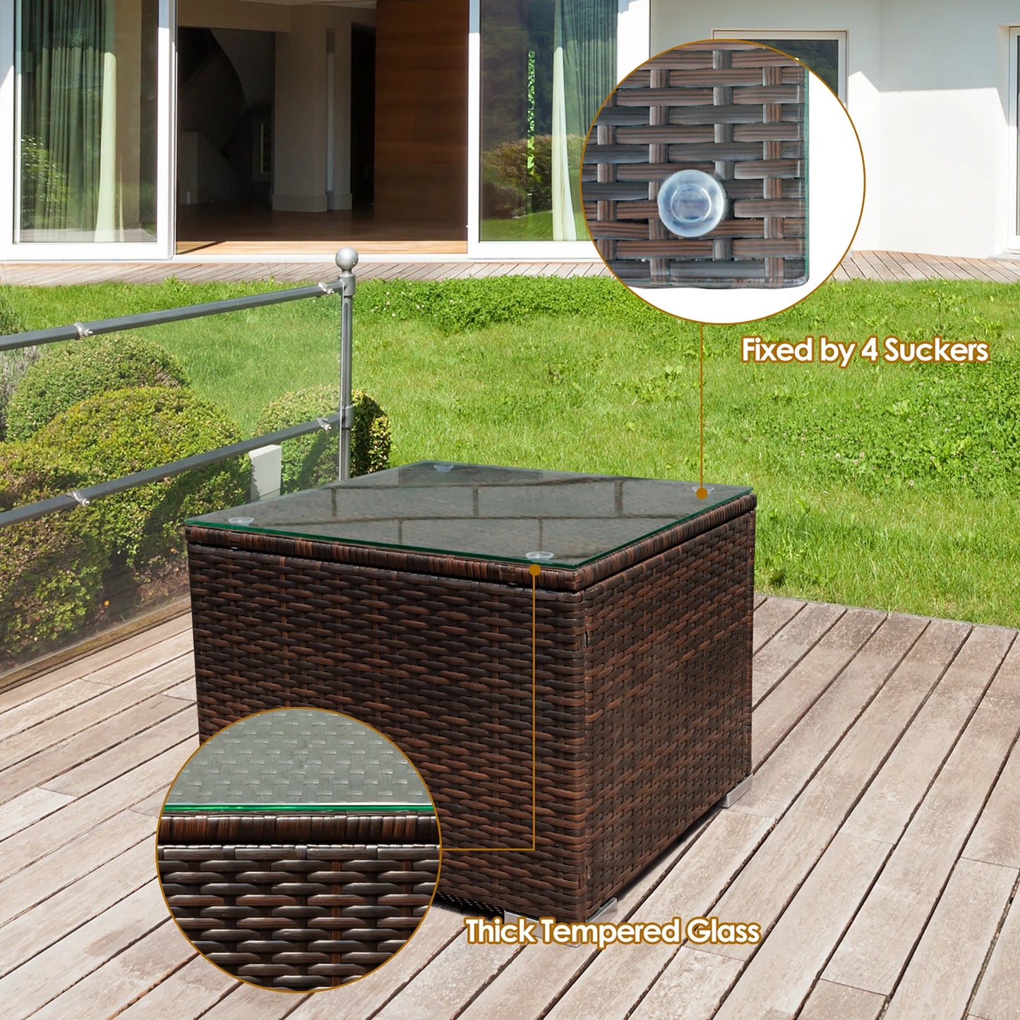 3PCS Patio Rattan Furniture Set Conversation Sofa Cushioned Garden Red