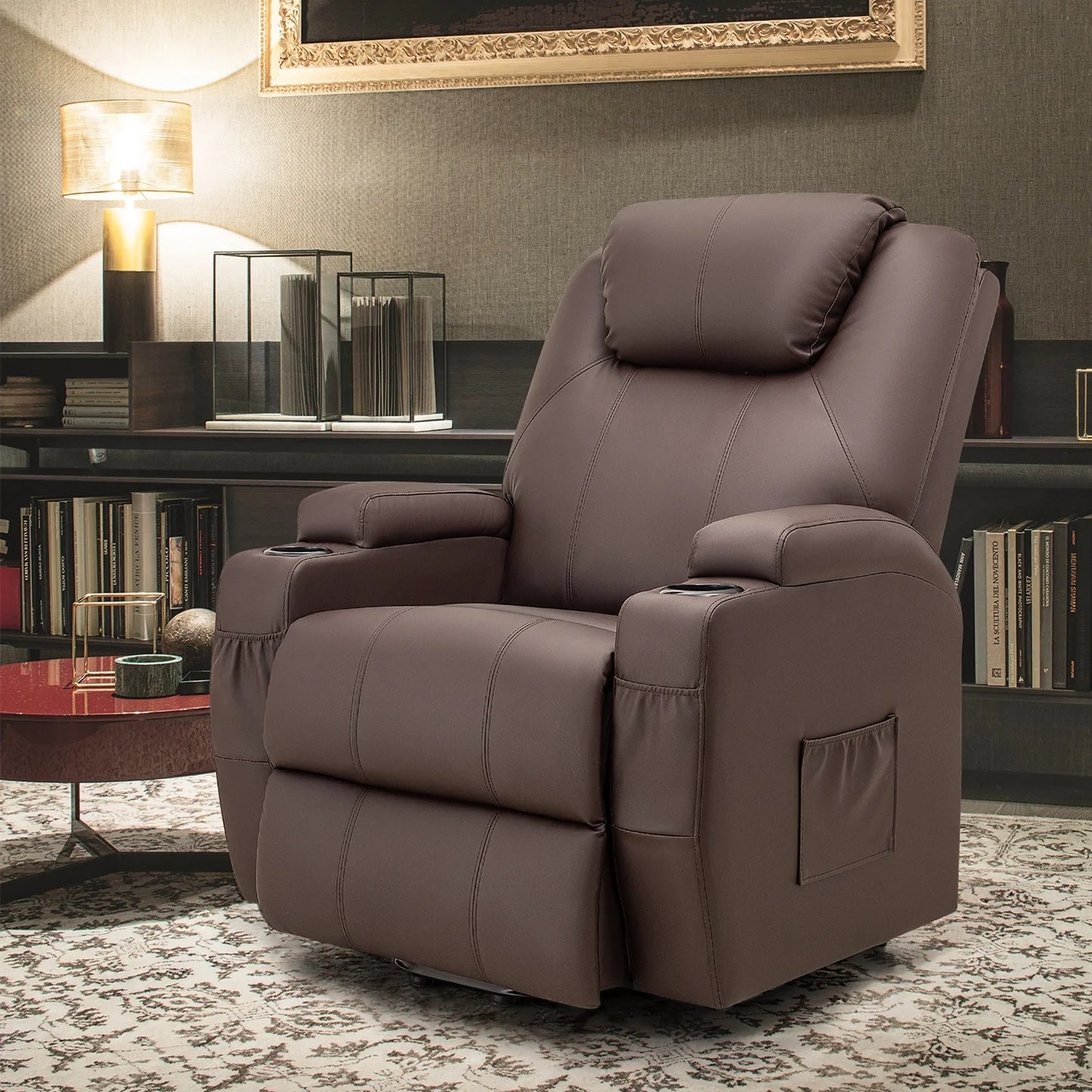 Electric Reclining Chair Elderly Lift Recliner with Massage Faux Leather,Brown