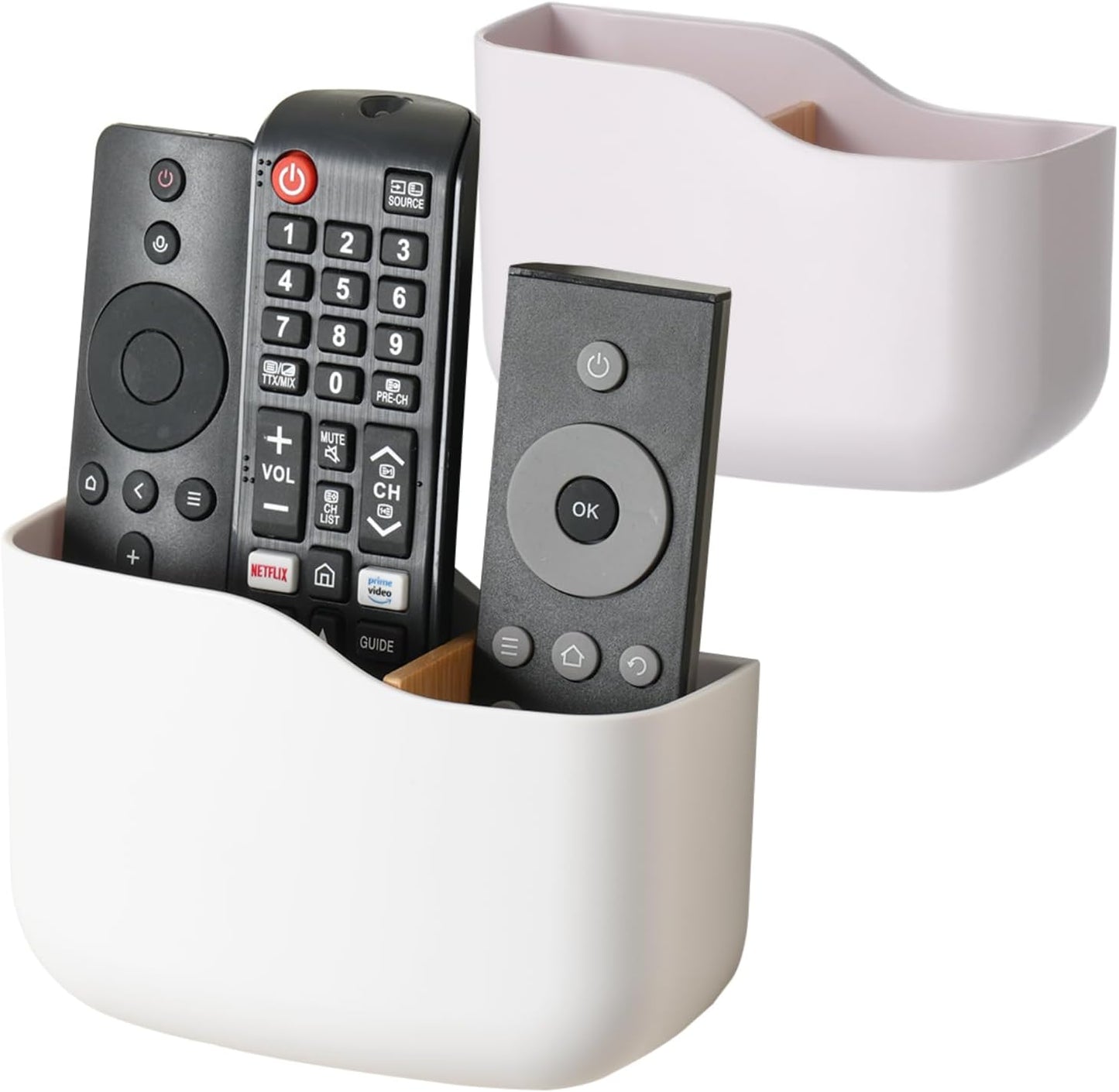 2 Pack TV Remote Holder Wall Mount Remote Control Holder for Bed Universal Bedside Wall Remote Holder Caddy Organizer Hole-Free Remote Control Holder (For 2 or 3 Remote Controls–White
