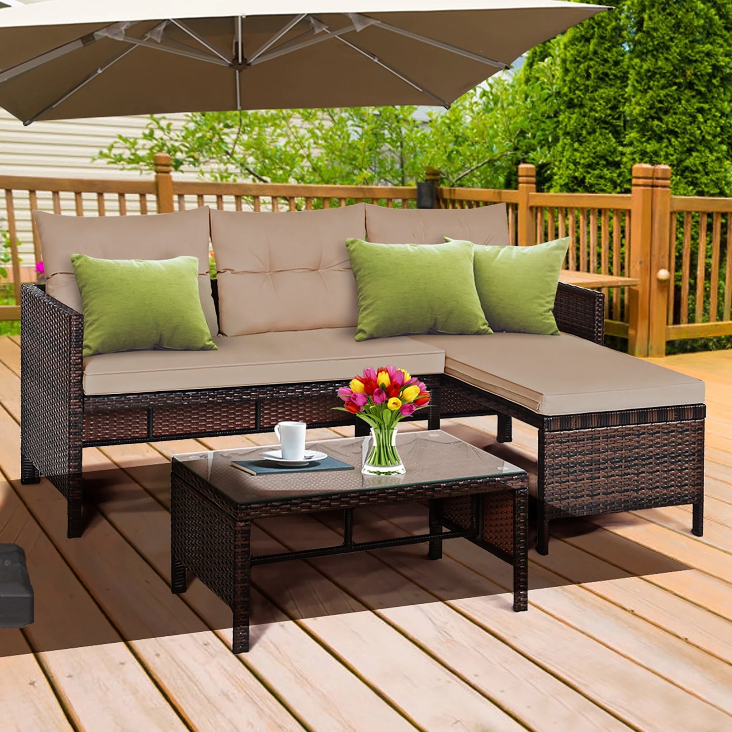 3PCS Outdoor Rattan Sofa Set