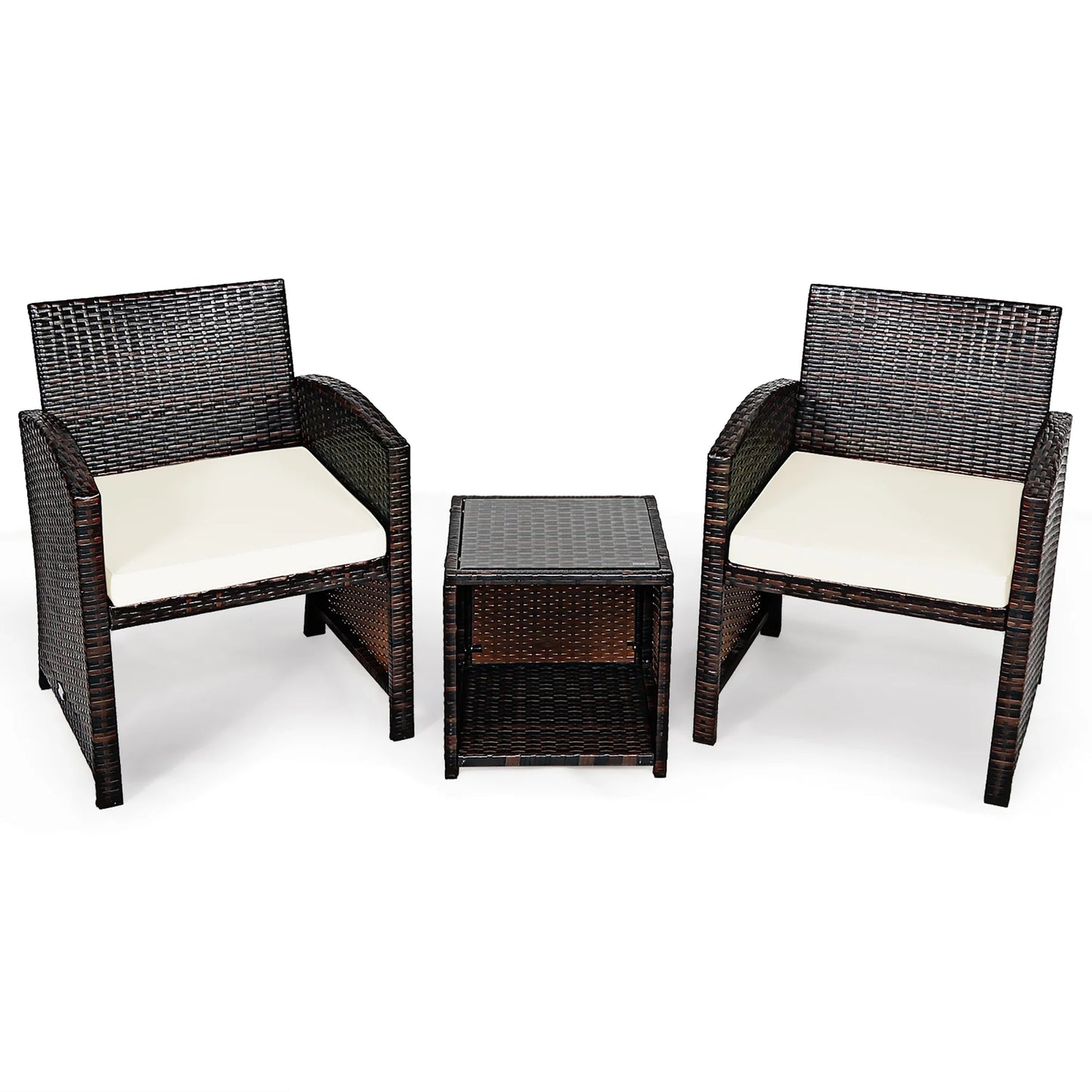 3PCS Patio Rattan Wicker Furniture Cushion Sofa Coffee Table White