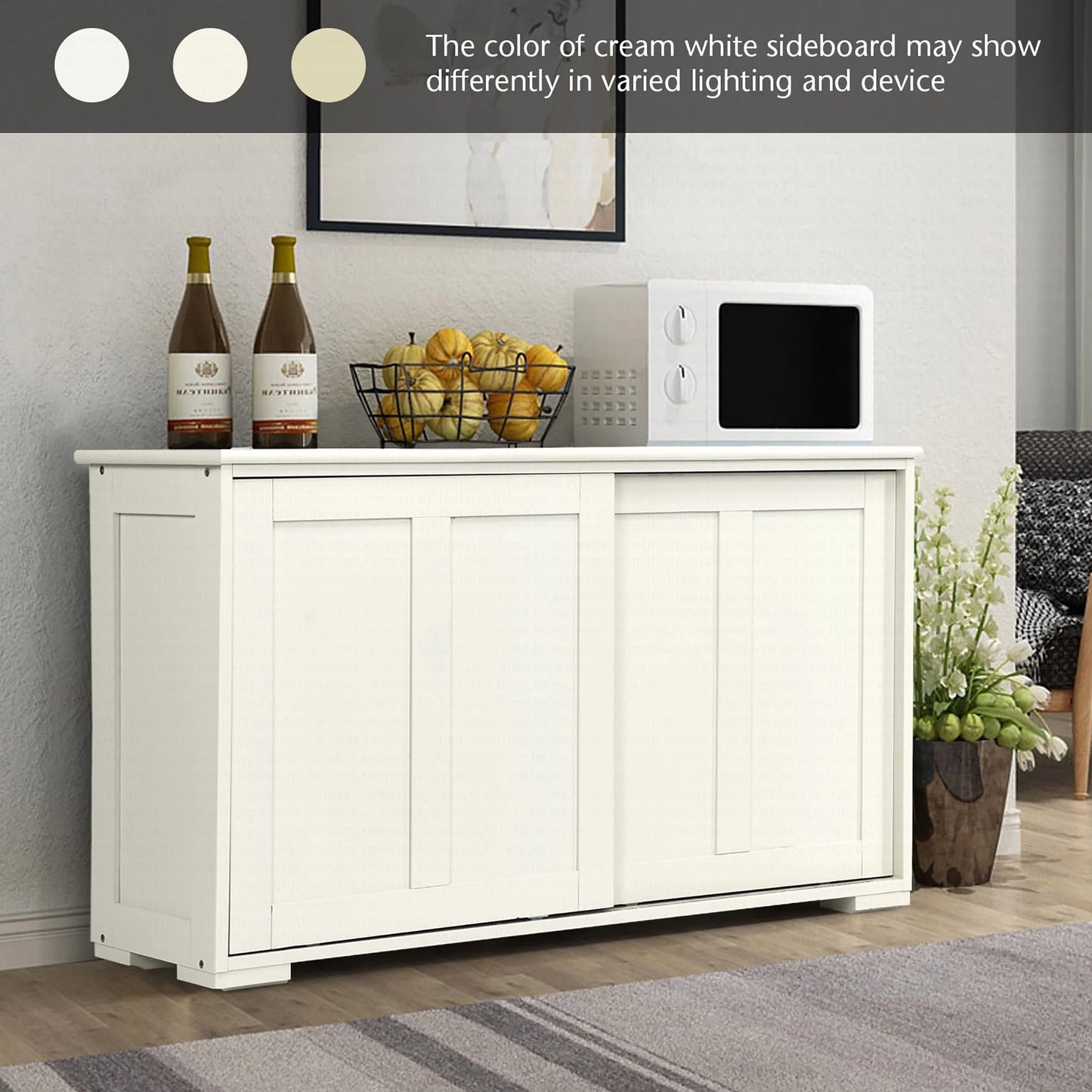 Kitchen Storage Cabinet Sideboard Buffet Cupboard Wood Sliding Door Pantry White