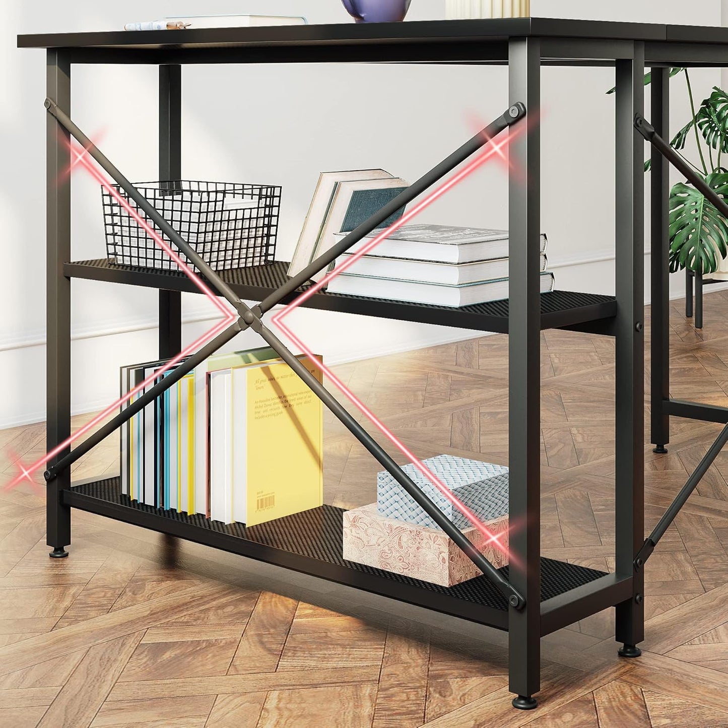 Small L Shaped Gaming Desk with Shelves 47 Inch Reversible Corner Computer Desk Writing Storage Table for Home Office Small Space, Carbon Fiber